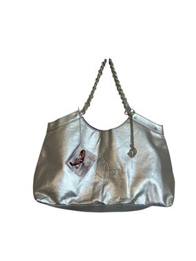 Vintage Y2K Baby Phat Silver Metallic Cat Logo W/ Cat Chain Shoulder Bag/tote